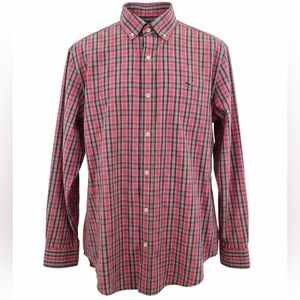 Vineyard Vines Whale Shirt Mens L Pink Gray Plaid Classic Fit Cotton ButtonDown